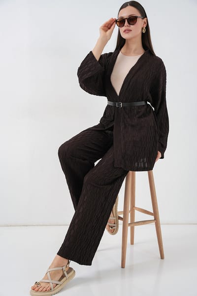Textuur Kraag Kimono Broek Set