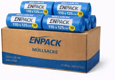 Vuilniszakken 100 stuks - Afvalzakken Grote - Huishouden Handel - Extra Sterk 85 My - 240 Liter 110x125 - Blauw
