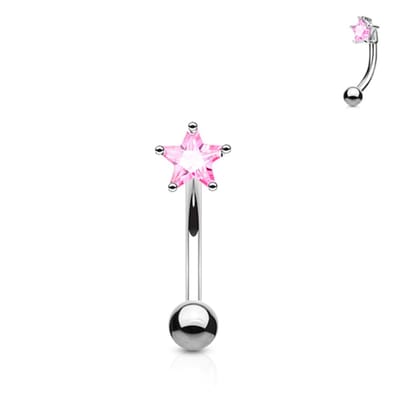 Piercing CZ steentje ster 1.2x8 - zilver roze - LMPiercings