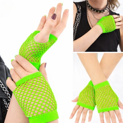 Fisnet Handschoenen I Erotische Handschoenen I Verkleedhandschoenen I Halve Vinger I 1 Paar I Neon Groen