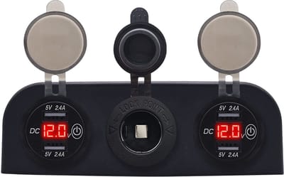 ProRide 12V USB Autolader 2 Poorten - 5V/2.4A - Voltmeter en 12V/24V Sigarettenplug - Drievoudig opbouw