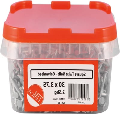 Gegalvaniseerde Twist Nagels - Vierkante Spijkers - Medium Duty Bevestiging - Roestbescherming Eurocode 5 - 2.5 kg Tub - Zilver