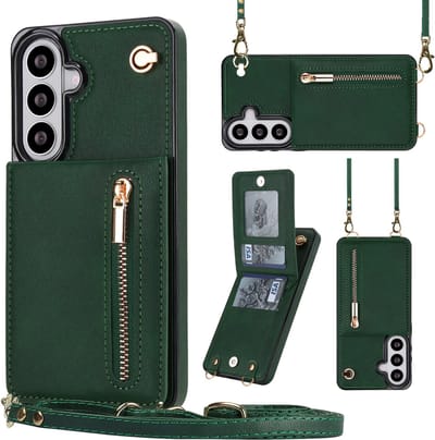 Stravo Samsung Galaxy S26 Portemonnee Hoesje / Case met Rits, Kaarthouder en Crossbody Lanyard [Afneembare Schouderriem] met Kickstand - Groen