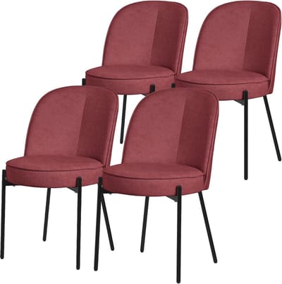Set van 4 Rode Eetkamerstoelen Ronde Bekleding Polyester Comfortabel