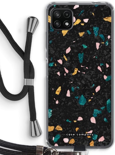 Case Company® - Hoesje met koord geschikt voor Samsung Galaxy A22 5G hoesje met Koord - Terrazzo N°10 - Telefoonhoesje met Zwart Koord - Bescherming aan alle Kanten en Over de Schermrand