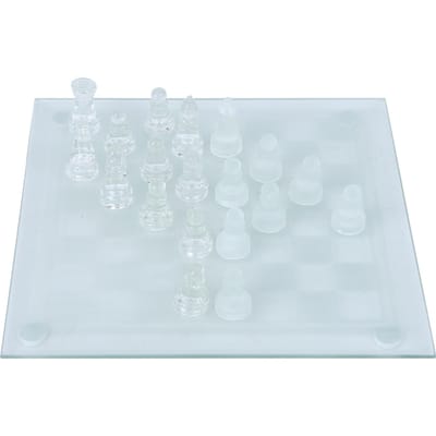 25x25cm Cristal de Verre Poli Mat Échecs Internationaux 1 Damier et 32 Pièces d'Échecs white
