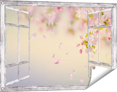 Gards Tuinposter Doorkijk Appelbloesem - Bloemen - 90x60 cm - Tuindoek - Tuindecoratie - Wanddecoratie buiten - Tuinschilderij