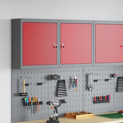 vidaXL - Gereedschapskast - met - plank - Rood - en - Grijs - 50 - x - 20 - x - 55 - cm - Staal
