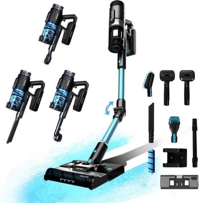 Luxe 3 in 1 Steelstofzuiger – Stofzuiger zonder Zak – Op Accu – Draadloos – Wireless Vacuum Cleaner – Kruimeldief – 7 Mondstukken – 215W – Blauw