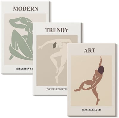 Wallfluent Set van canvas schilderijen - Stijlvolle karakters in minimalistische tinten Canvas Schilderijen Set - set 3 stuks 20x30 cm - Beige Set van Canvas Prints - Deel Canvas Kunst Set - Boheemse Canvas Kunst Set
