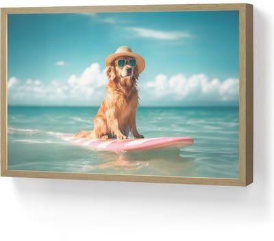 Wandlamp 60x40 cm - Oplaadbaar - Zeewater - Hond - Golden retriever - Zonnebril - Wandlampen binnen woonkamer - Slaapkamer lamp - Decoratieve nachtlamp - Vloerlamp draadloos