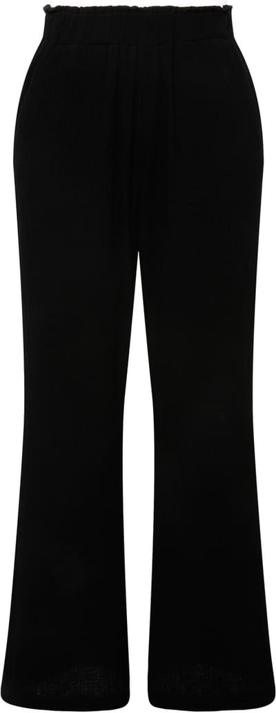 Studio Untold - Dames - Broek wijde pijpen mousseline elastische tailleband - Zwart - Maat 42