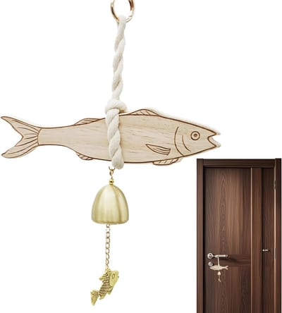 Houten Deurbel - Winkelbel Keuze - Entree Verwelkomen - Vis Motief - 20 x 10 x 5 cm - Houtkleur