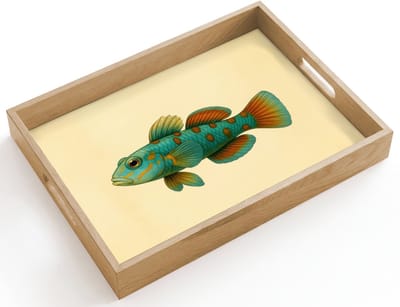 Dienblad hout 40x30 cm - Schootdienblad - Vis - Blauw - Stippen - Schubben - Borrelplank rechthoek - Plateau dienbladen