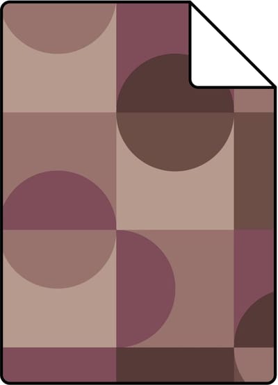 Proefstaal ESTAhome behang cirkels in Bauhaus stijl aubergine paars en bruin - 26.5 x 21 cm - 131240-S