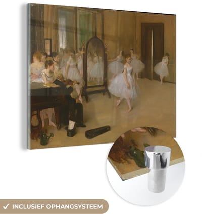 ® Glasschilderij 160x120 cm - Schilderij acrylglas - The Dancing Class - Schilderij van Edgar Degas - Foto op glas - Muurdecoratie woonkamer - Wanddecoratie slaapkamer - Schilderijen