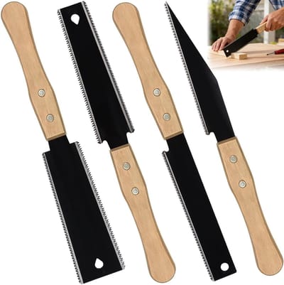 Set van 4 Japanse handzaagjes, 6 inch dubbelzijdige trekzaag met SK5 blad, ideaal voor nauwkeurig houtbewerking en fijn zagen