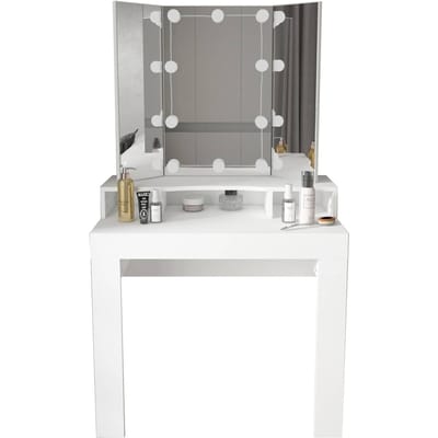 Kaptafel 89,5x155x43,5 cm in wit met LED-verlichting 3-delig, spiegel, lade & 3 vakken ML-Design