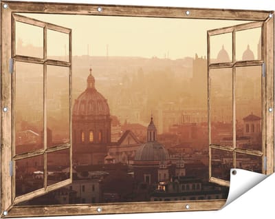 Gards Tuinposter Doorkijk Rome Stad bij Zonsopgang - 120x80 cm - Tuindoek - Tuindecoratie - Wanddecoratie buiten - Tuinschilderij