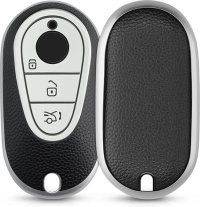 kwmobile autosleutelhoes geschikt voor Mercedes Benz 3-knops autosleutel smart - TPU beschermhoes in zilver / zwart - Autosleutelcover