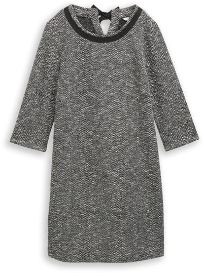 Tom Tailor - Bouclé jurk met strikdetail - Maat 38 - salt pepper boucle structure
