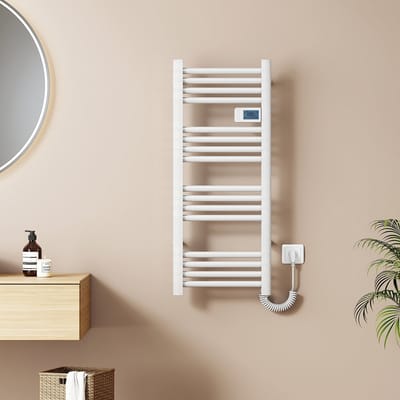 EMKE Elektrische Handdoekradiator - Met Smart Thermostaat - Glanzend Wit - 96x40 cm - 300W - Badkamer Radiator - Elektrische Radiator