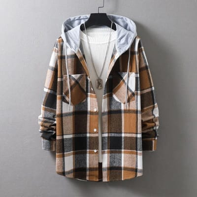 Lente en Herfst Heren Casual Lange Mouw Geruit Hoodie Shirt Heren Trend Mode Los Shirt Jas XXL black