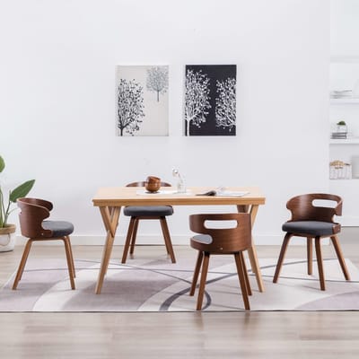 vidaXL - Eetkamerstoelen - 4 - st - gebogen - hout - en - stof - donkergrijs