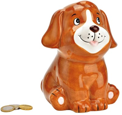Spaarpot hondje - keramiek - bruin - 12 x 17 x 12 cm - sparen - kinderen