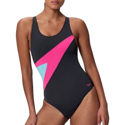 Speedo Hyperboom Butterfly Back Dames Sportbadpak - Kleurvast Badpak Dames - Chloorbestendig Zwempak Dames - Sportbadpak Dames met Vlinderrug - Zwart/Roze - 40