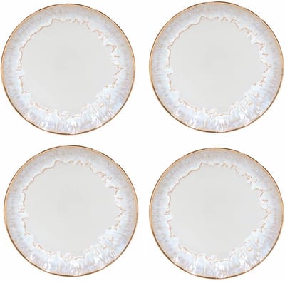 Costa Nova servies ontbijtbord Taormina wit aardewerk met gouden rand set van 4 - 21.6 x 2.8 cm