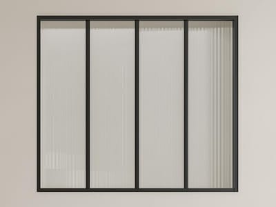 Vente-unique Glazen designbinnenraam van gepoederlakt aluminium en gehard textuurglas - 120 x 105 cm - Zwart - VIETRA