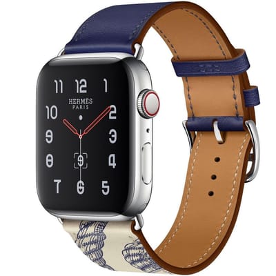 By Qubix - Geschikt voor Apple Watch bandje - Leren bandje met print - Blauw - Geschikt voor Apple Watch 38mm / 40mm / 41mm / 42mm - leren smartwatchbandje - Horlogebandje