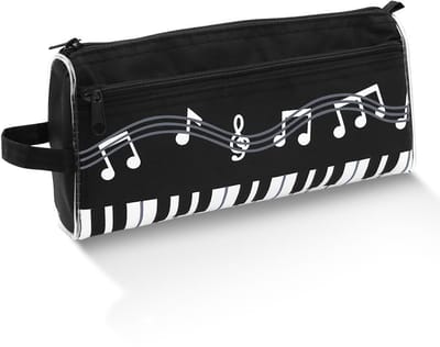Dailygoody - Muziek Thema Potlood Case - Dubbele Pocket - Premium Kwaliteit - Zwart - Cosmetische Tas - Geschikt voor Kinderen en Studenten - 22
