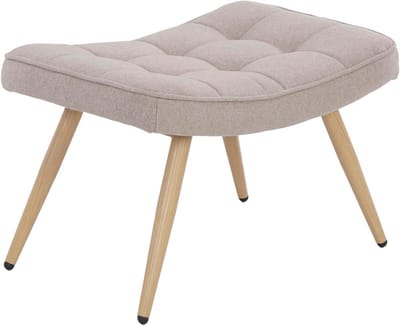 Ovaal Voetenbank Stof Beige met Eikenlook Metalen Poten 60 cm