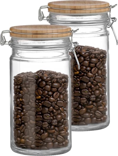 Urban Living Weckpot/inmaakpot - 2x - 1L - glas - met beugelsluiting - bamboe deksel