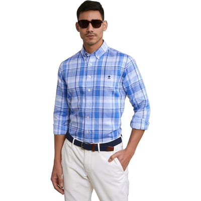 River Woods Custom Fit Cotton-linen Checked Shirt Blue/white Size: 3XL | Casual Shirts Outlet | Heren | Blauw