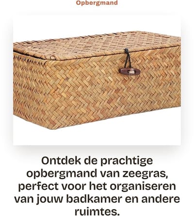 Dailygoods- Opbergmand Grote Capaciteit - Handgeweven Zeegrasmand - Zacht Materiaal - Stofdicht Ontwerp - Duurzaam - Rechthoekig - Opbergdoos