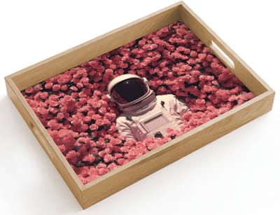Dienblad hout 40x30 cm - Schootdienblad - Bloemen - Roze - Astronaut - Borrelplank rechthoek - Plateau dienbladen