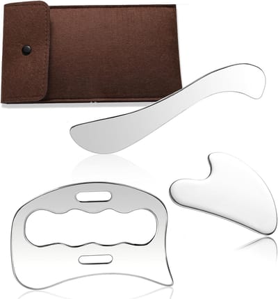 Gua Sha Massage Tool Set van RVS voor Gezicht, Benen en Rug - Lymfedrainage en Rimpelbestrijding
