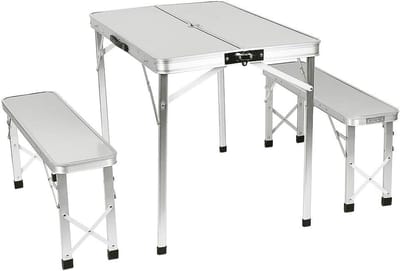 Opvouwbare picknicktafel - Campingtafel banken - Buiten eten - Roestbestendige aluminiumlegering - 90 x 60 x 70 cm - Zilver