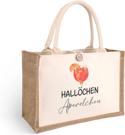 Jute strandtas XXL met aperol spritz print - ruime boodschappentas voor dames, duurzaam en hip cadeau