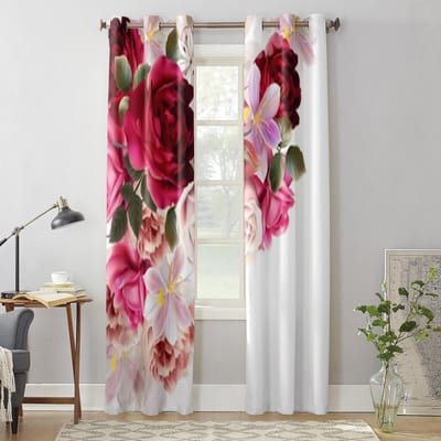 Prachtige Rozen En Hyacinten Bloemen Raamgordijnen Voor Woonkamer Luxe Slaapkamer Decoratie Gordijnen Keuken Raambekleding 135W x 60H(cm) x1 brown