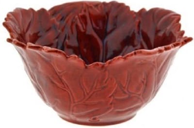 ZoeZo Design - Aardewerk - schaal - serveerschaal - salade schaal - in rood bladmotief - H 11 cm x Ø 23 cm - design schaal - groenteschaal