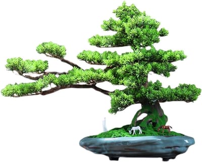 Kunstplant Bonsai - Nep Grenen - Desktop Decoratie - Onderhoudsvrij - 55 x 45 cm - Groen