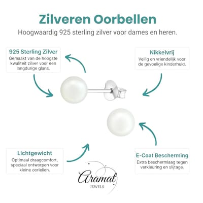 Aramat Jewels | Oorbellen | Parel oorbellen 925 zilver – 6mm wit | | | |6mm | Zilver | Kinderen, Volwassenen | Verkleurd niet