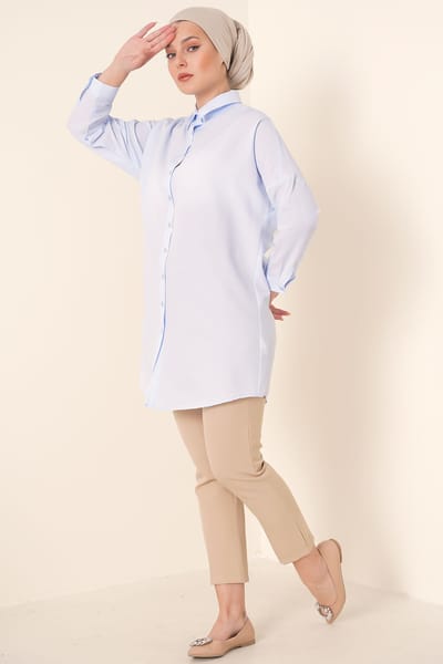Lange Poplin Shirt met Knopsluiting