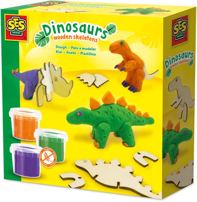 SES Creative - Dinosaurs Klei - Dino Set met Houten Skeletten - Vegan en Glutenvrij - Herbruikbaar - Uitwasbaar - Vanaf 3 jaar