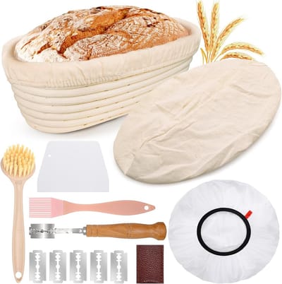 Rijsmandje Brood - Broodmand Set - Ambachtelijk Bakken - Compleet met accessoires - 28 cm - Natuurlijk