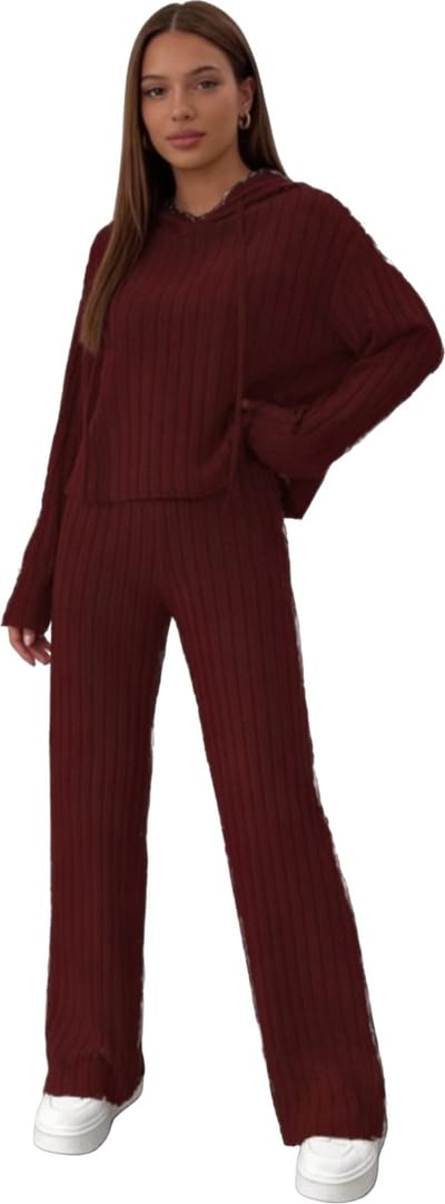 Trendy Huispak Bordeaux Rood - Capuchon - Gestreept - Dames - Trainingspak